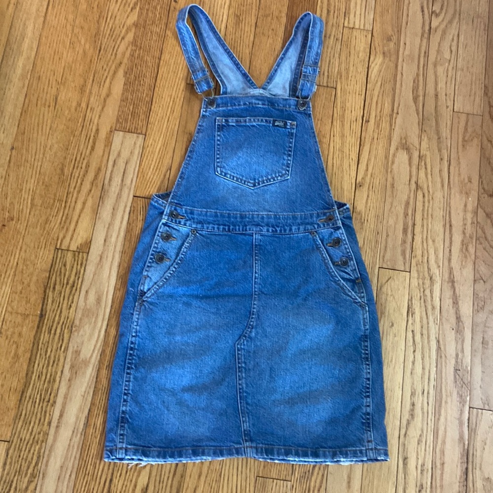 Super Dry Dungaree Dress Denim Jumper Overall sz XS - Picture 3 of 12